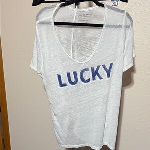Lucky Brand White Tee with Blue Lettering